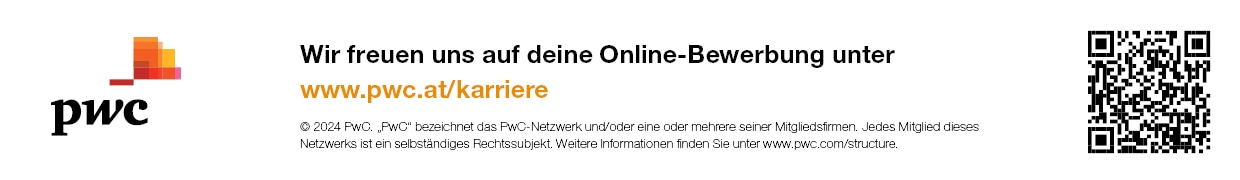 Footer Karriere mit URL und QR Code zu pwc.at/karriere